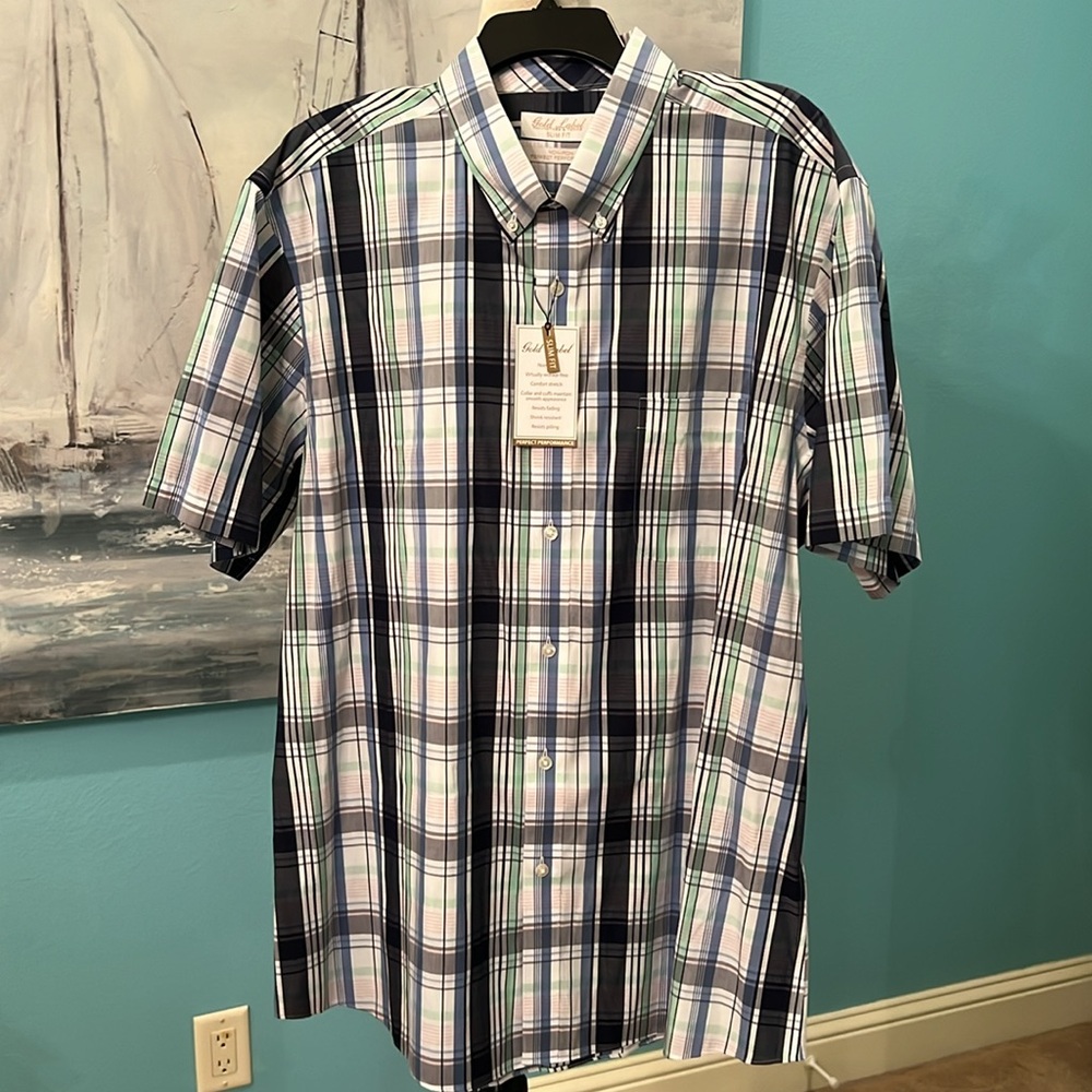 NWT Roundtree & Yorke Slim Fit Short Sleeve Button Down Shirt, XXL